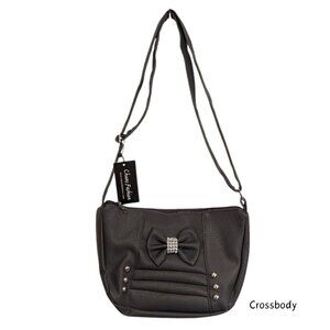 Women's Crossbody Gray Faux Vegan Leather Bag w/ Bow, Silver-Tones Studs NWT